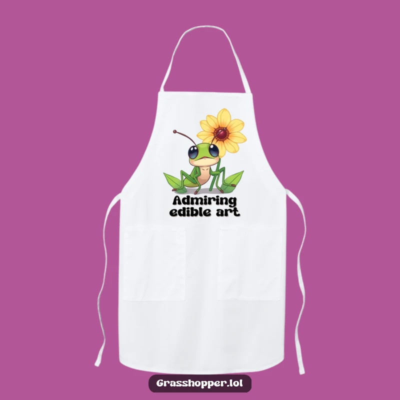 Funny Grasshopper Flower Apron - Nature Lover's Kitchen Gift