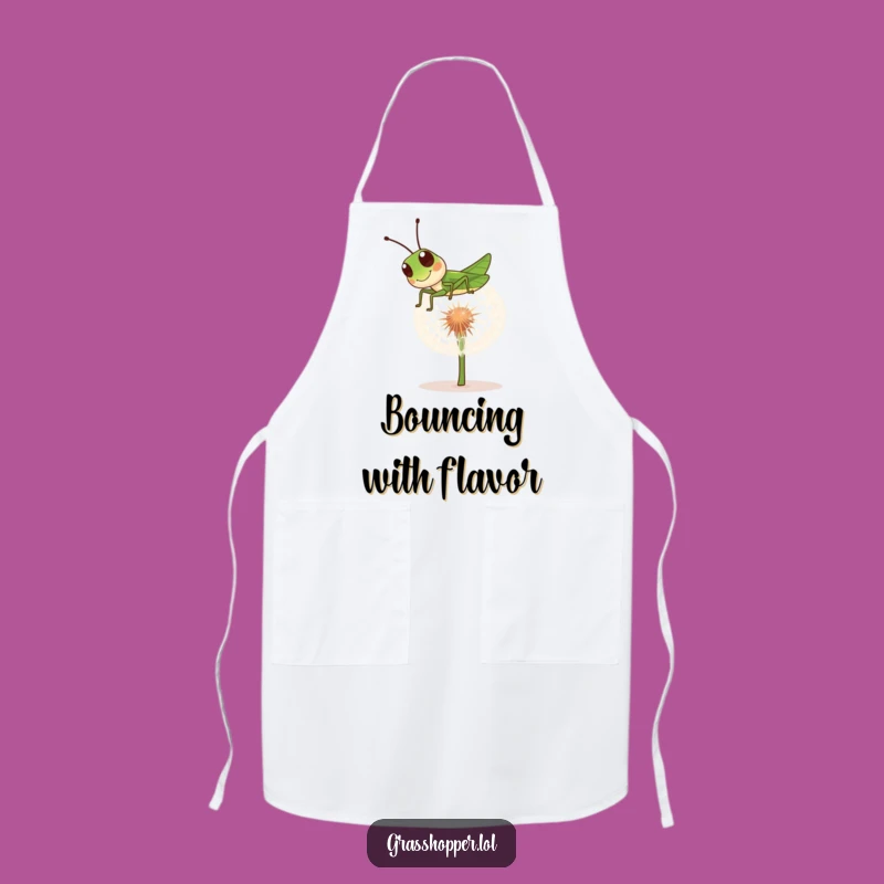 Funny Grasshopper Apron: Bouncing Insect Dandelion, Humorous Kitchen
