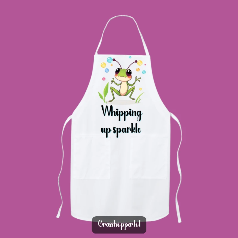 Funny Grasshopper Apron: Juggling Dewdrops, Whimsical Cooking Humor Gift