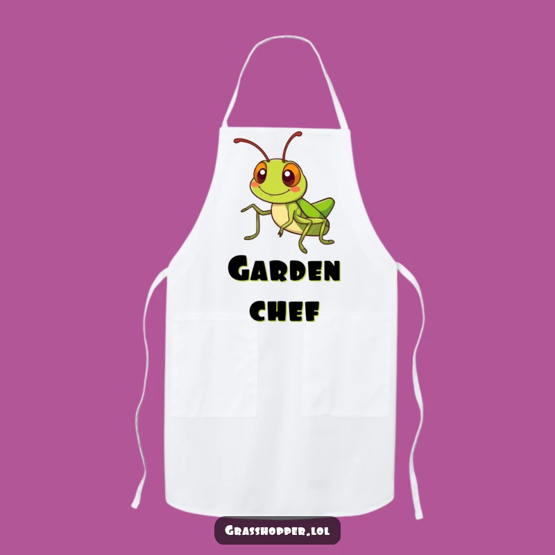 Kawaii Grasshopper Apron: Silly Grin Antennae Wave, Cute Kitchen Gift!