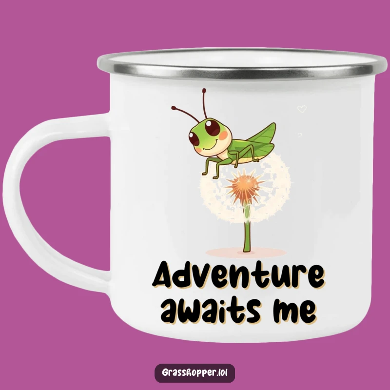 Funny Grasshopper Camping Mug: Bouncing Insect Dandelion, Humorous Fun Cup
