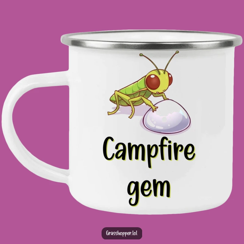 Funny Grasshopper Pebble Camping Mug: Curious Insect Outdoor Cup, Perfect Funny Gift