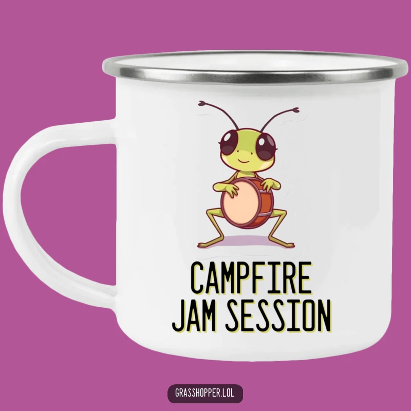 Funny Drummer Grasshopper Camping Mug - Rhythmic Outdoor Cup