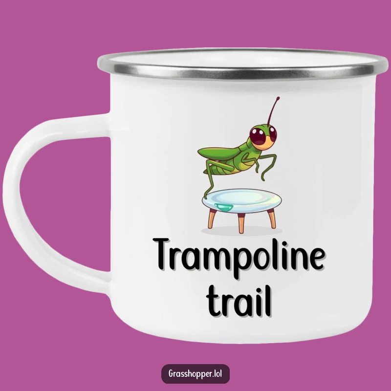 Funny Grasshopper Dewdrop Trampoline Camping Mug: Adventure with Nature's Joyful Bounce