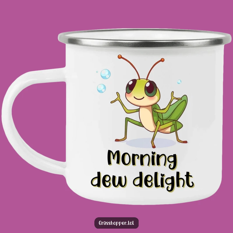 Funny Grasshopper Juggling Camping Mug: Dewdrop Fun Outdoors!