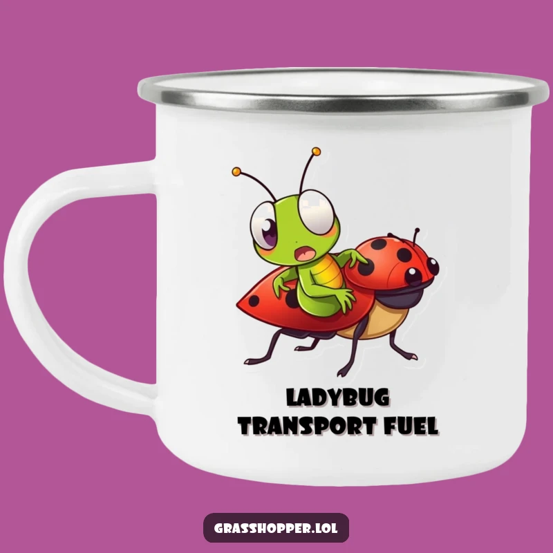 Funny Grasshopper Ladybug Ride Camping Mug - Surprised Outdoor Drinkware