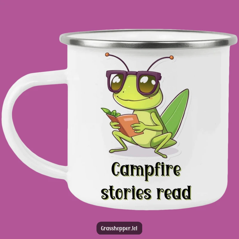Funny Grasshopper Reader Enamel Camping Mug - Outdoor Intellect Gift