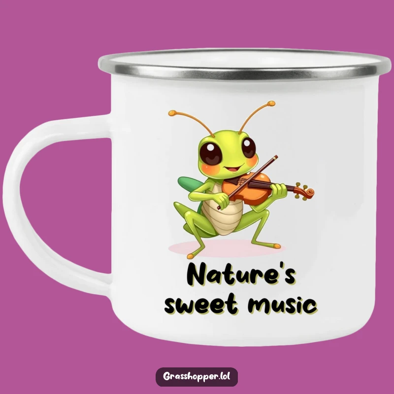Funny Grasshopper Violin Enamel Camping Mug - Outdoor Music Gift