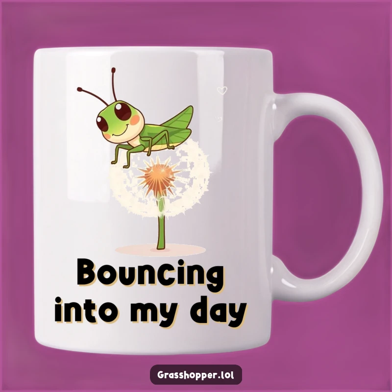 Funny Grasshopper Mug: Bouncing Insect Dandelion Gift, Humorous Fun Cup