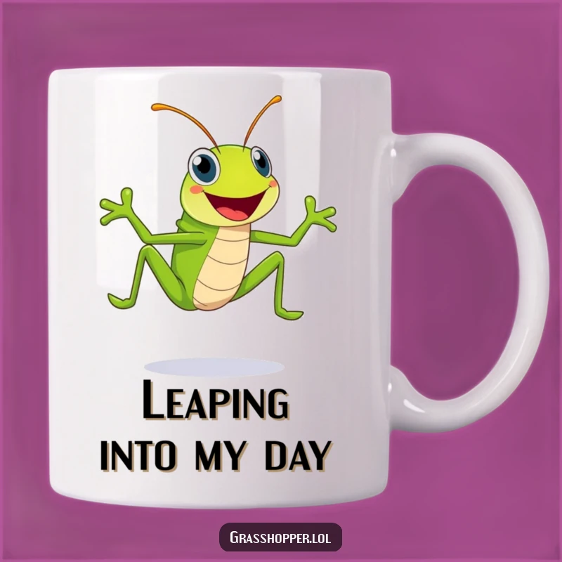 Funny Grasshopper Mug: Bright Green Leaper with Huge Smile, Perfect Happy Gift!