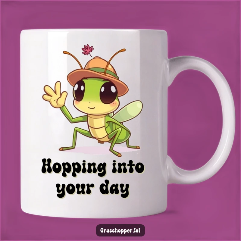 Funny Grasshopper Hat Mug: Welcoming Insect Character, Perfect Funny Gift