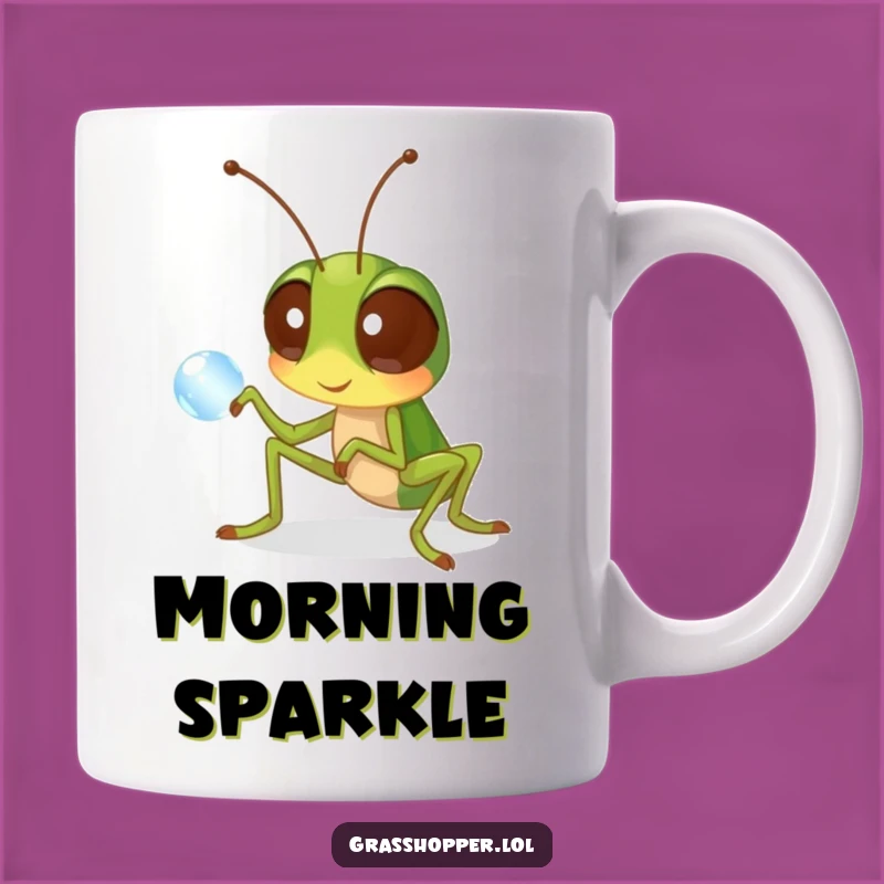 Funny Grasshopper Mug: Curious Insect Dewdrop Gift, Humorous Nature Cup