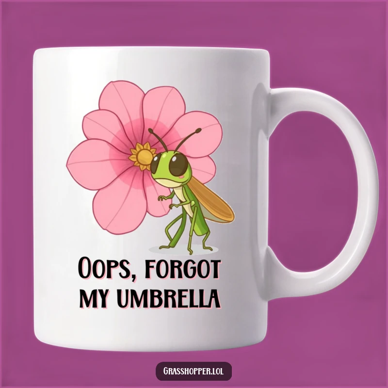 Funny Surprised Grasshopper Mug: Petal Surprise Humor, Perfect Gift