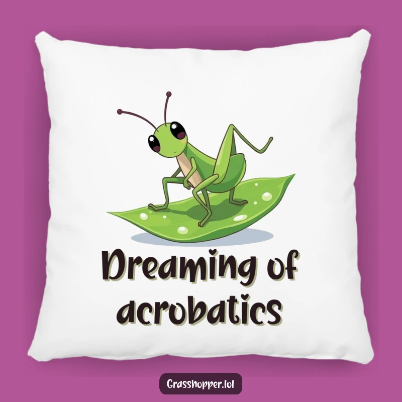 Funny Cartwheeling Grasshopper Pillow: Snuggle Up with Playful Energy