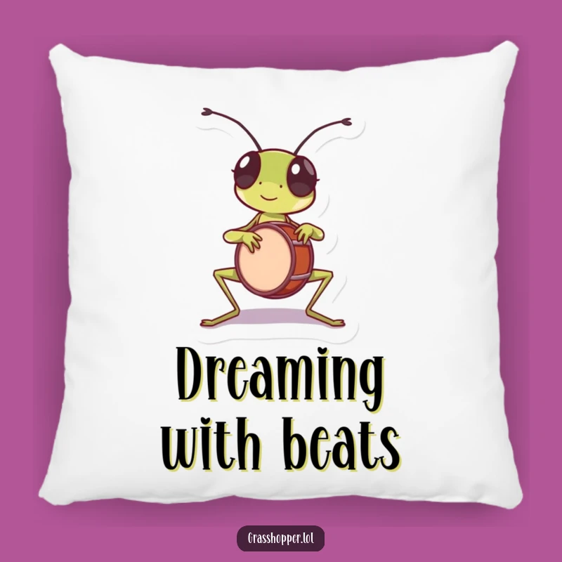 Funny Drummer Grasshopper Pillow - Cozy Rhythm & Music Decor