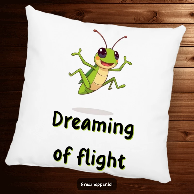 Funny Kawaii Grasshopper Pillow: A soft cushion displaying a joyful insect leaping, offering funny comfort and cheer.