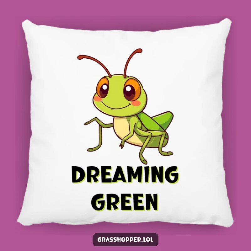 Kawaii Grasshopper Pillow: Silly Grin Antennae Wave, Comfy Cute Pillow Gift!