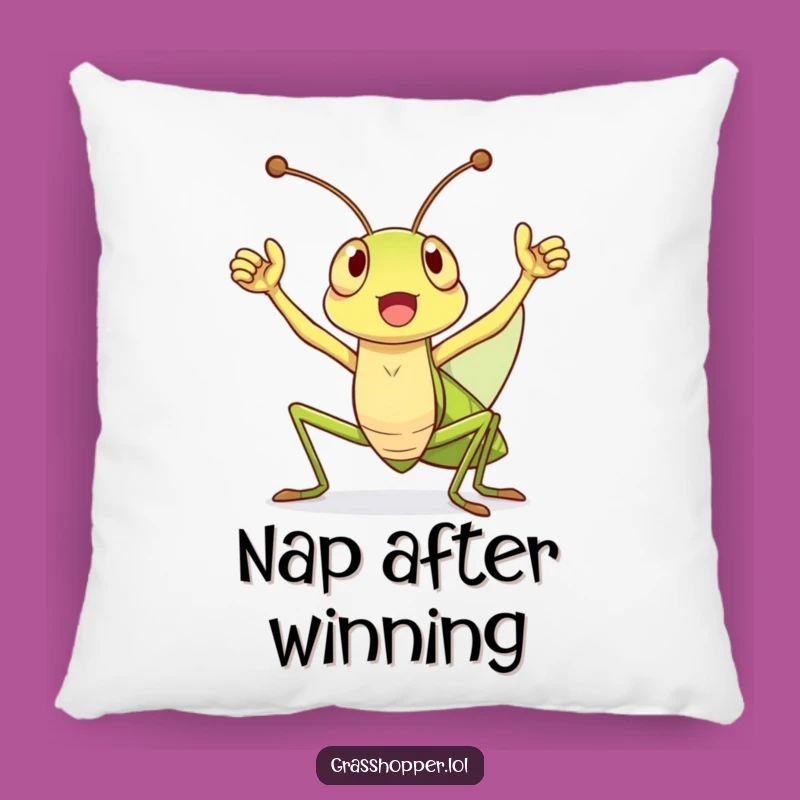 Cozy Funny Grasshopper Victory Cheer Pillow: Snuggle Up with Celebratory Comfort