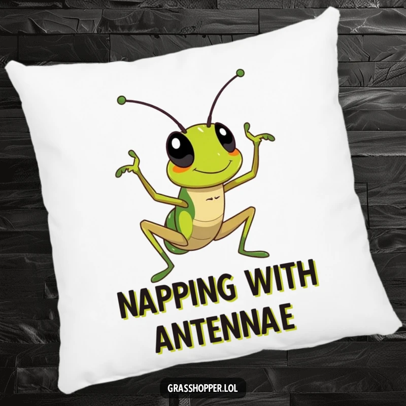 Funny Pillow: A grasshopper enthusiastically waving its antenna, perfect for adding friendly comfort.