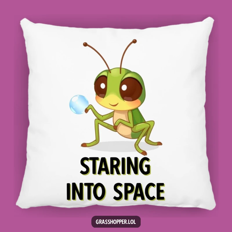 Funny Grasshopper Pillow: Curious Insect Dewdrop, Humorous Nature Cushion