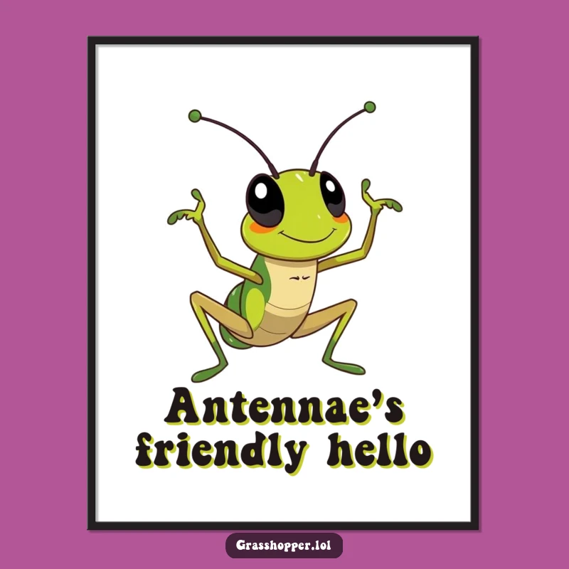 Funny Waving Grasshopper Digital Art: Bring Instant Friendly Vibes to Your Space