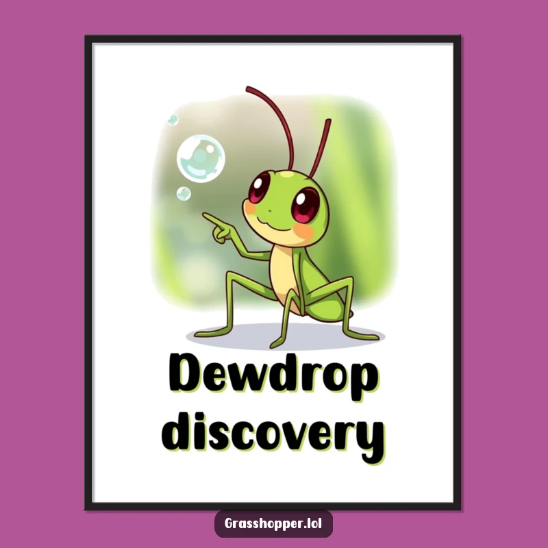 Funny Excited Grasshopper Digital Art: Discovery Instant Print, Perfect Gift