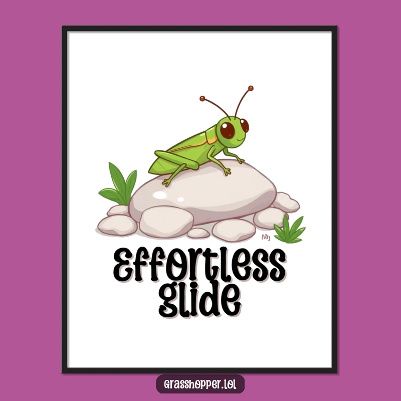 Funny Grasshopper Slide Digital Art: Happy Insect Decor, Perfect Funny Gift