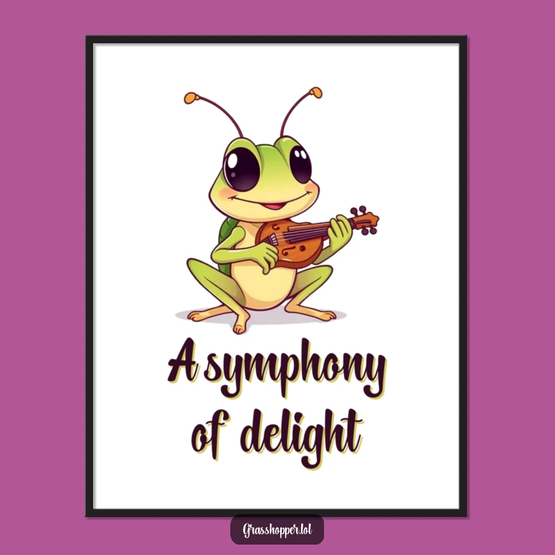 Funny Grasshopper Digital Art Print: Grinning Musician, Quirky Humor Decor