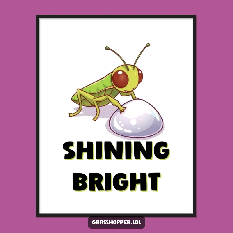 Funny Grasshopper Pebble Digital Art: Curious Insect Decor, Perfect Funny Gift