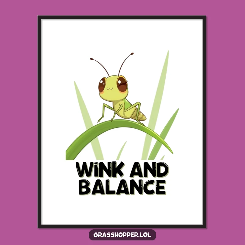 Funny Winking Grasshopper Digital Print: Cool Insect Wall Art Gift!