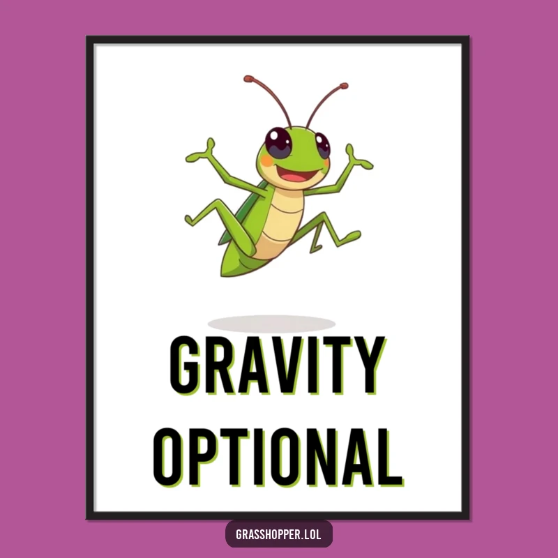 Funny Kawaii Grasshopper Digital Print: Leaping Insect Wall Art Gift!