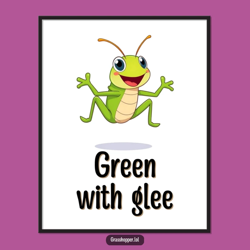Funny Grasshopper Digital Art: Happy Green Leaper with Huge Smile, Instant Print!