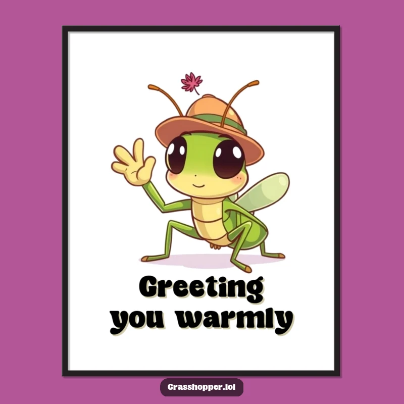 Funny Grasshopper Hat Digital Art: Waving Insect Decor, Perfect Funny Gift