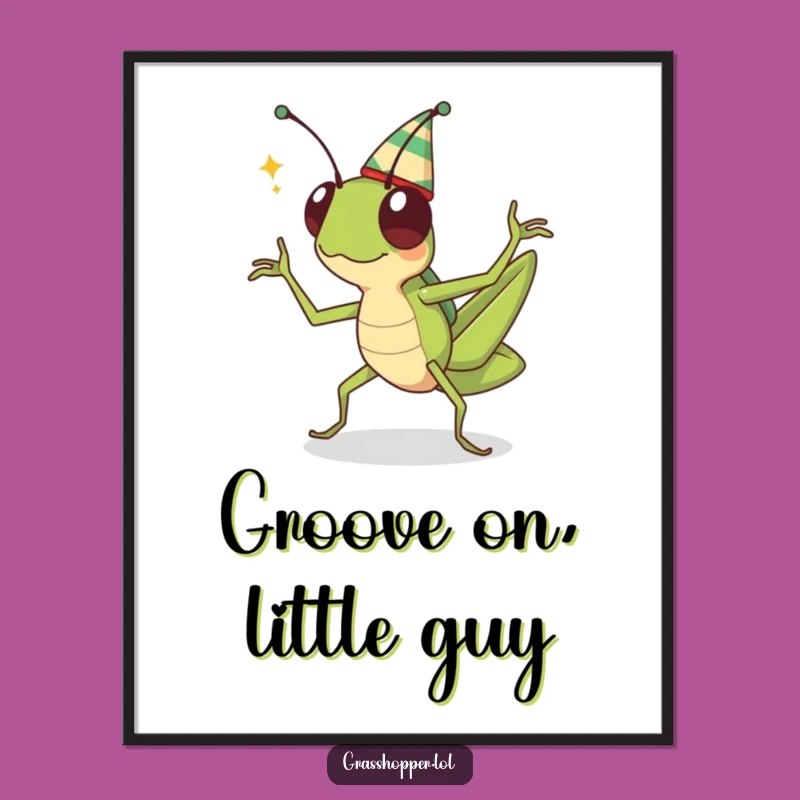 Funny Kawaii Grasshopper Art Print - Joyful Dancing Decor