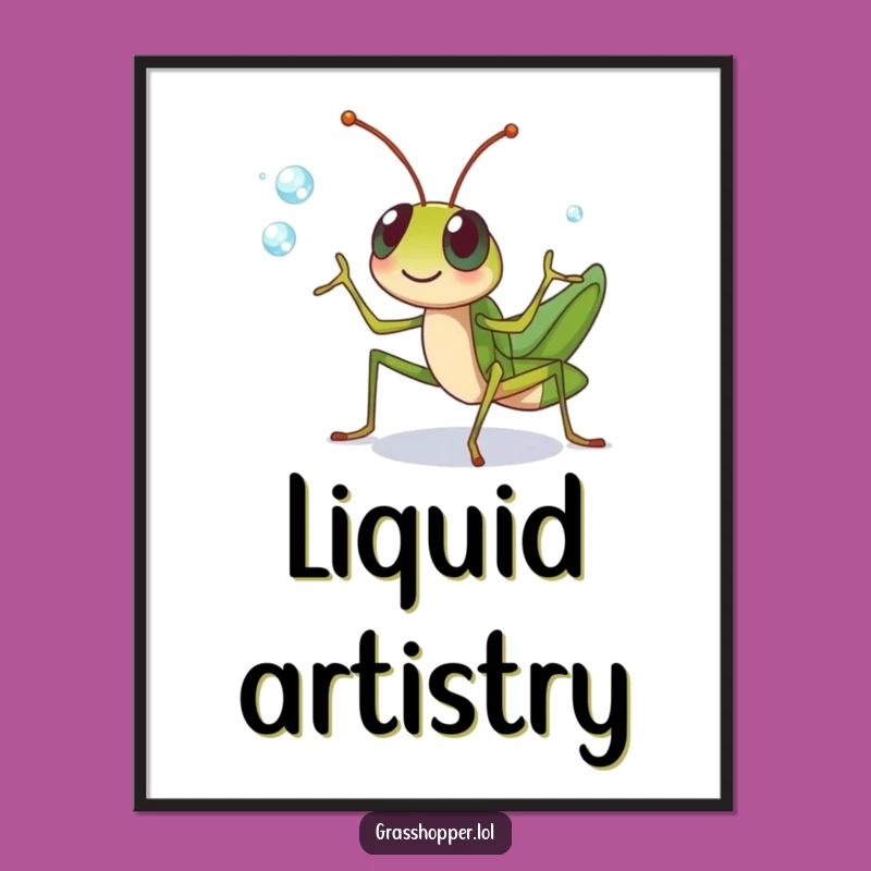 Funny Grasshopper Juggling Digital Art: Instant Dewdrop Cheer!