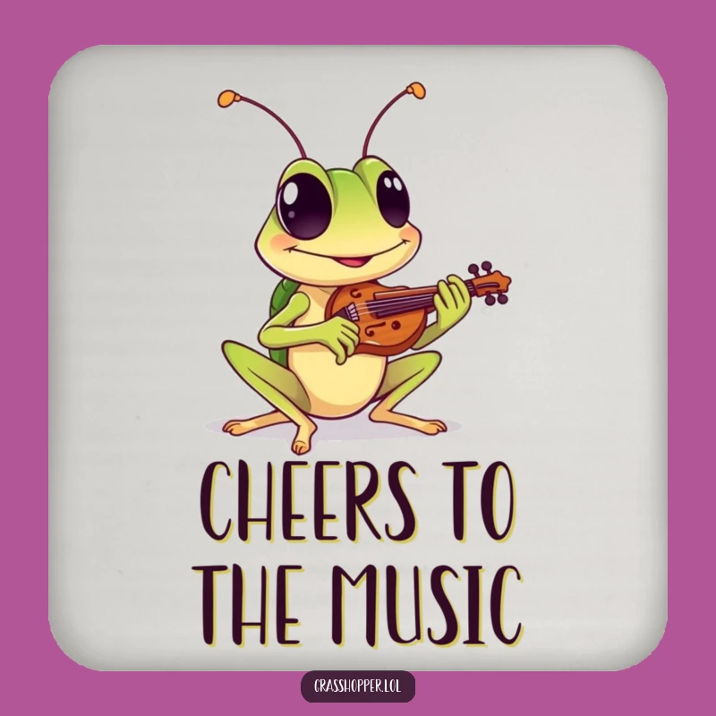 Funny Grasshopper Drink Coaster Set: Grinning Musician, Violin Humor