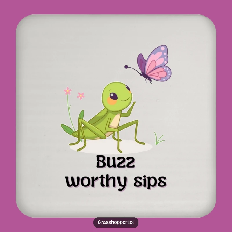 Funny Grasshopper Bopping Butterfly Coaster Set - Protect Furniture with Humor Gift!