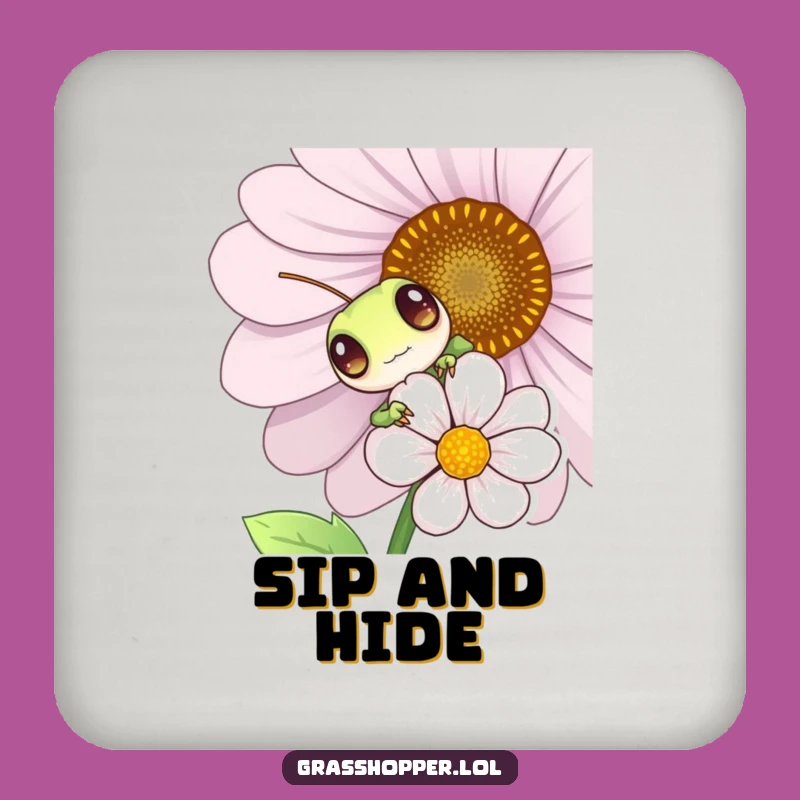 Funny Grasshopper Coaster - Playful Flower Drink Protection, Humorous Table Guard