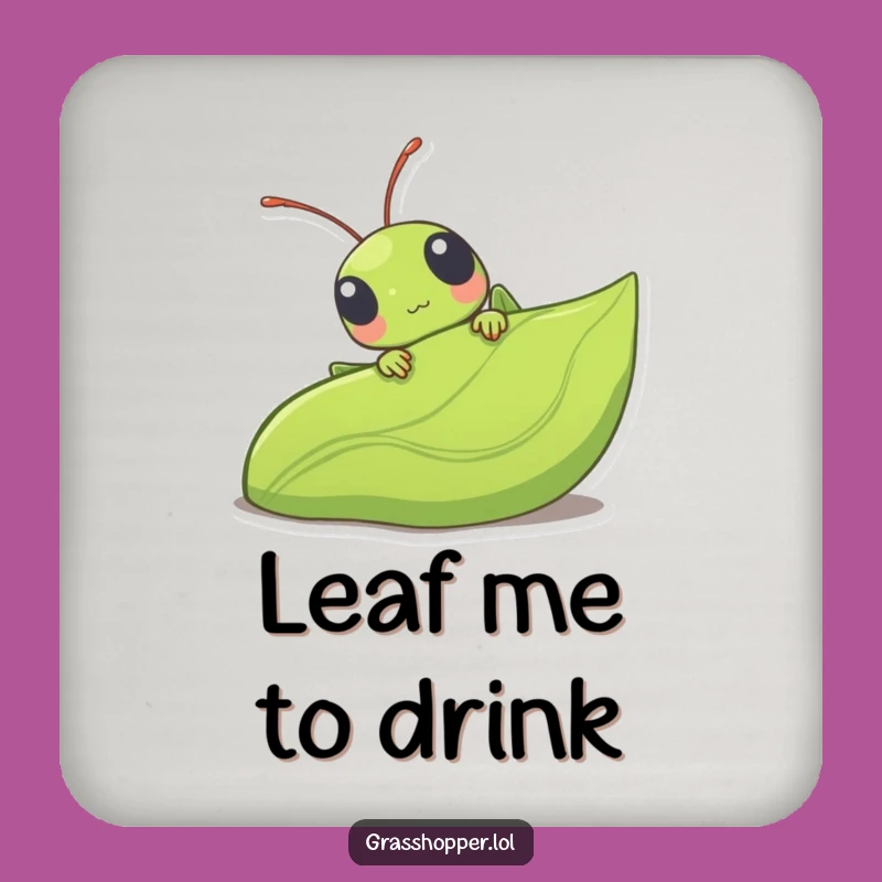 Funny Kawaii Grasshopper Drink Coaster - Cute Leaf Peeking Coaster Set