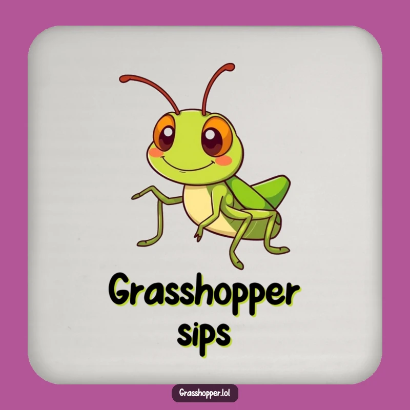 Kawaii Grasshopper Coaster: Silly Grin Antennae Wave, Cute Table Protector Gift!