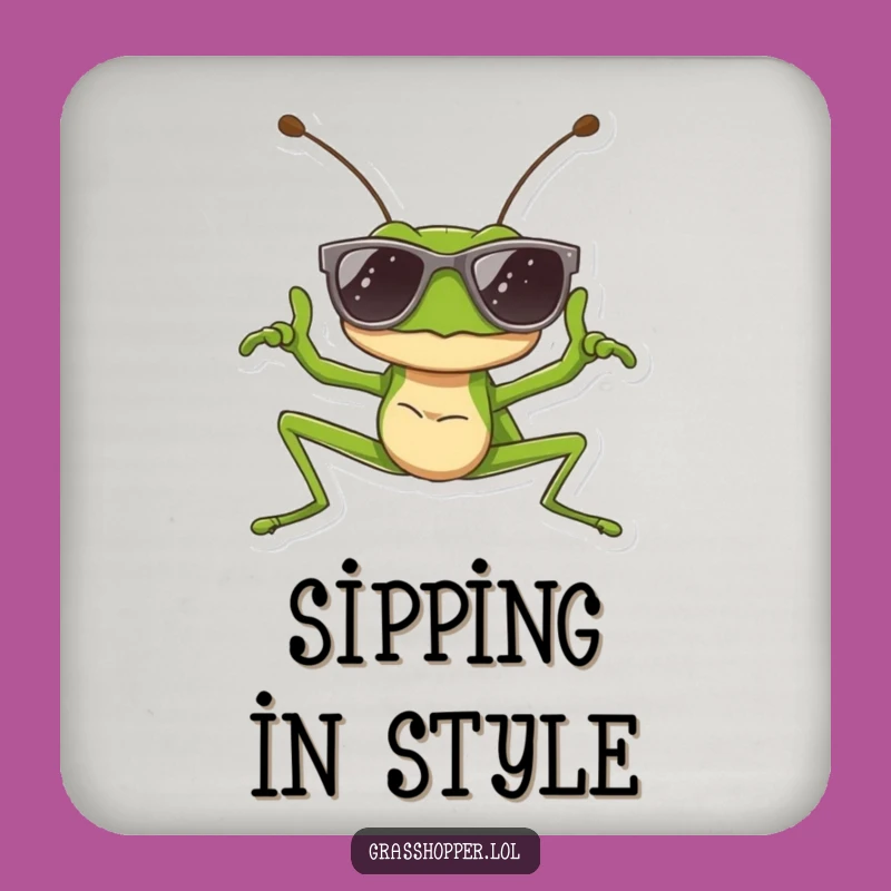 Funny Grasshopper Drink Coaster Set: Cool Pose, Sunglasses Humor