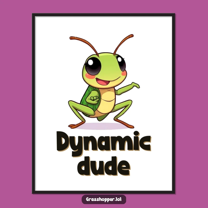 Kawaii Grasshopper Poster: Dynamic Pose Happy Expression, Energetic Wall Art Gift!