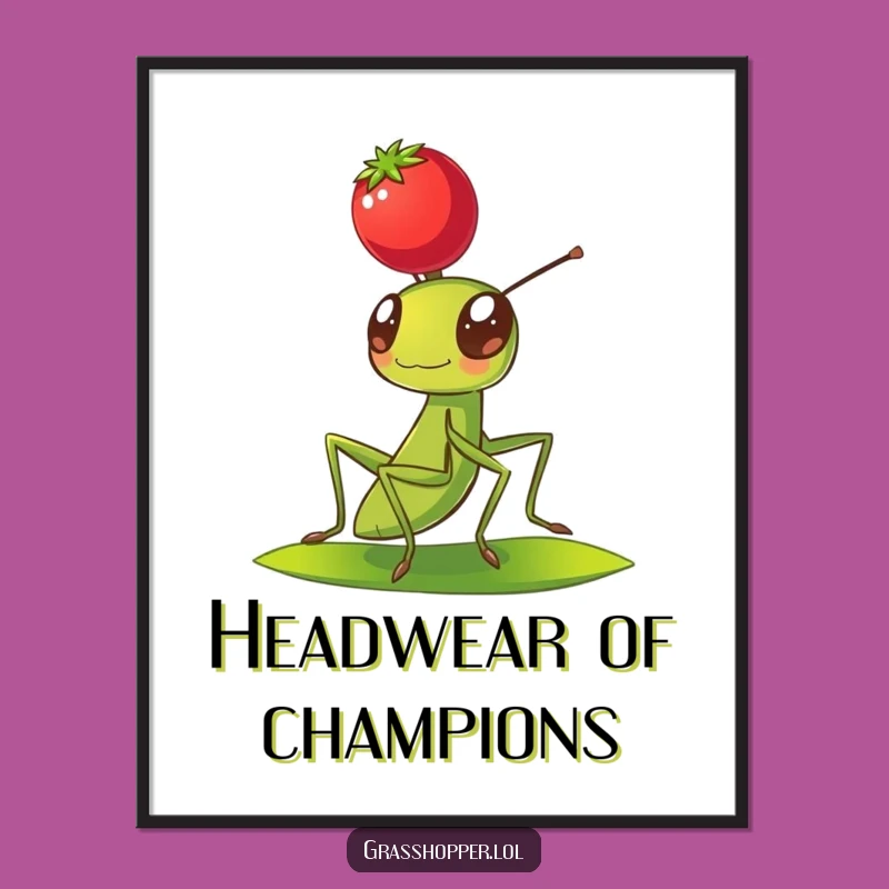 Funny Grasshopper Berry Balance Poster - Adorable Insect Wall Art