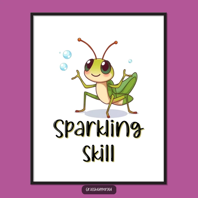 Funny Grasshopper Juggling Poster: Dewdrop Art for Your Walls!