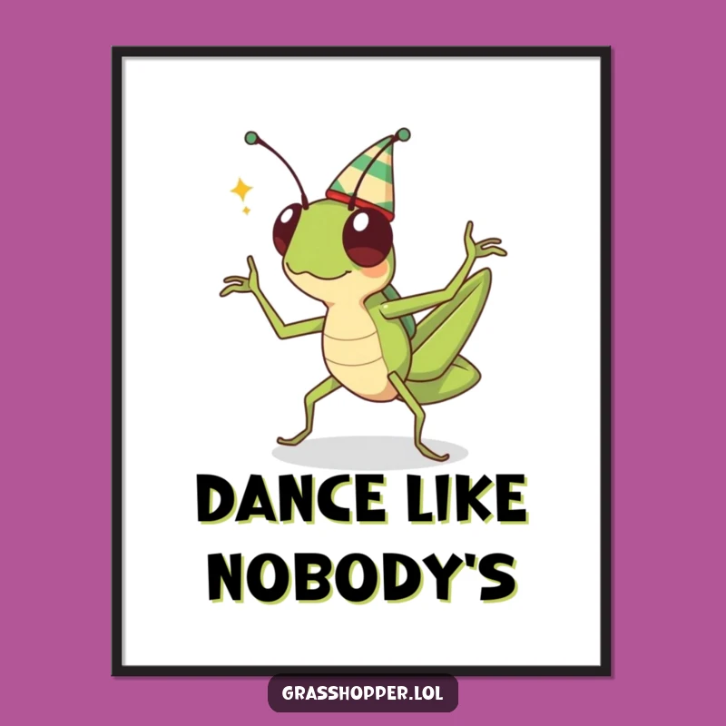Funny Kawaii Grasshopper Dance Poster - Joyful Celebration Wall Art