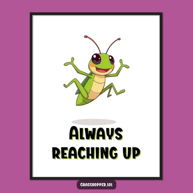 Funny Kawaii Grasshopper Poster: Artful Leaping Insect Wall Decor Gift!