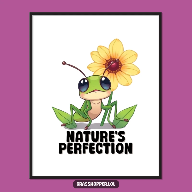Funny Grasshopper Flower Poster - Awe-Inspiring Nature Wall Art