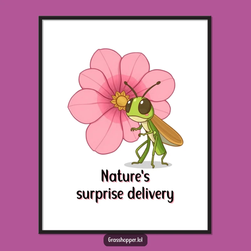 Funny Surprised Grasshopper Poster: Petal Fall Art, Perfect Gift