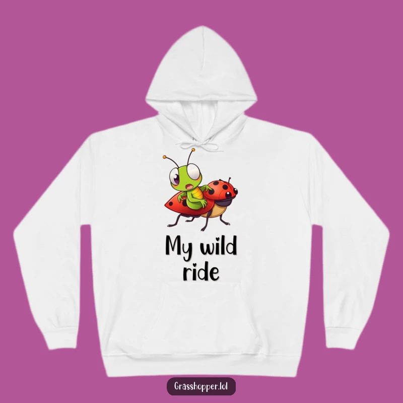 Funny Grasshopper Ladybug Ride Hoodie - Cozy Surprised Insect Sweatshirt