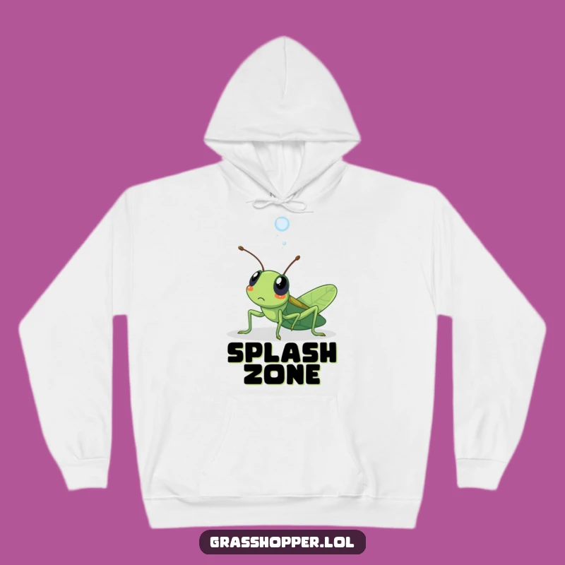 Funny Surprised Grasshopper Hoodie: Dewdrop Surprise, Cozy Kawaii Gift!